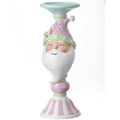 12-inch resin Santa candle stand in pastel colors with a striped base and polka dot accents.