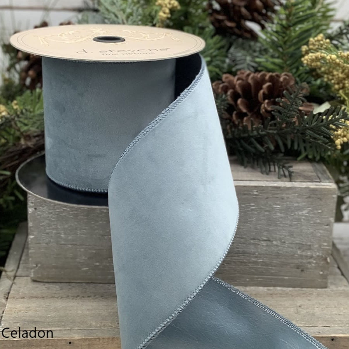 Cerulean velvet taffeta ribbon with a smooth texture