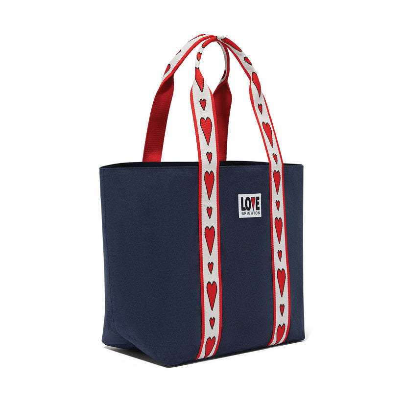 Blue suede Velveteen Love Tote bag with one exterior pocket