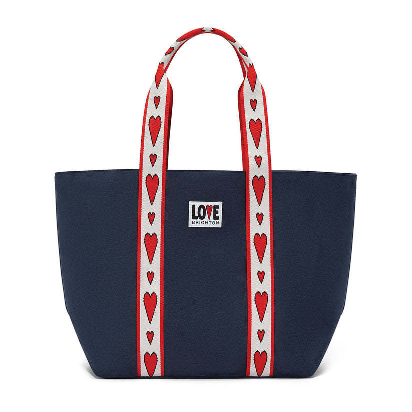Blue suede Velveteen Love Tote bag with one exterior pocket