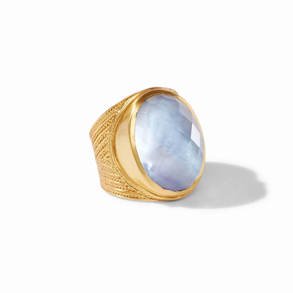 Verona Statement Ring in blue chalcedony with a gold plate finish.