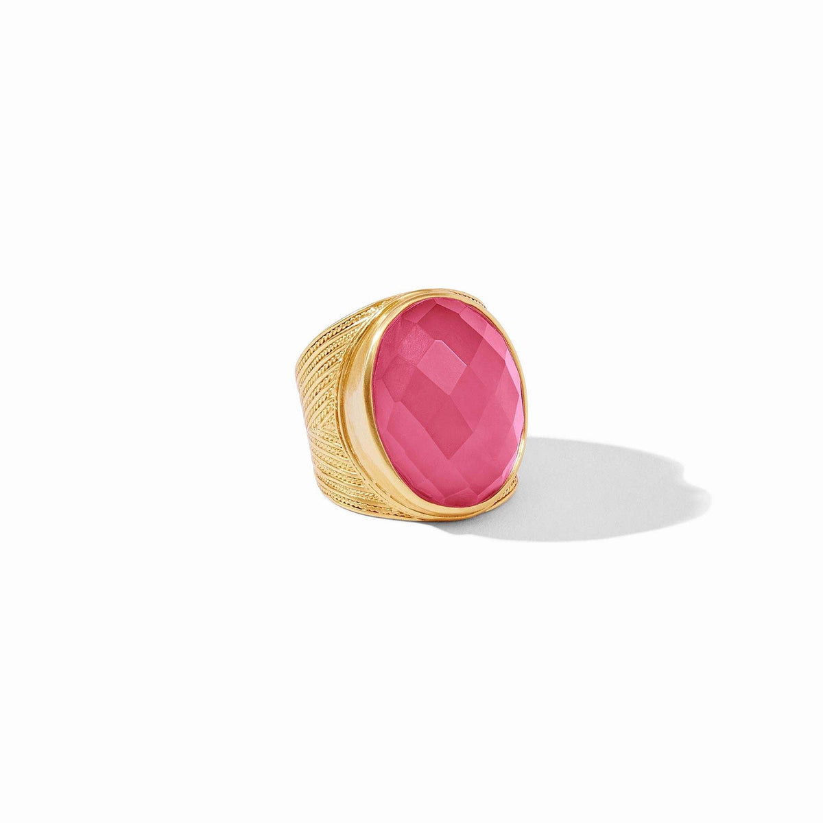 Verona Statement Ring in iridescent raspberry glass with adjustable gold-plated band