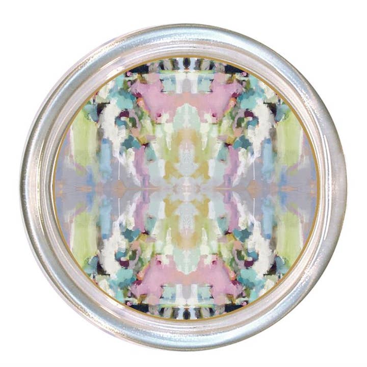 Glass coaster with a high rim to prevent spills and black velvet backing.