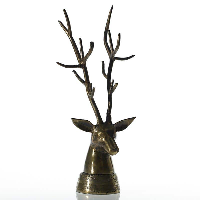 Metal deer head sculpture with natural finish
