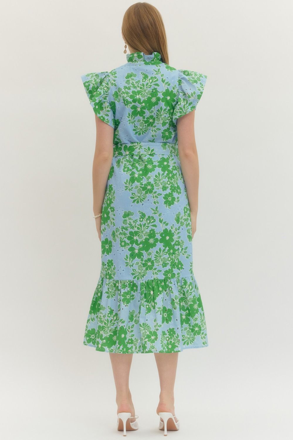 Lilian Floral Print Flutter Sleeve Midi Dress