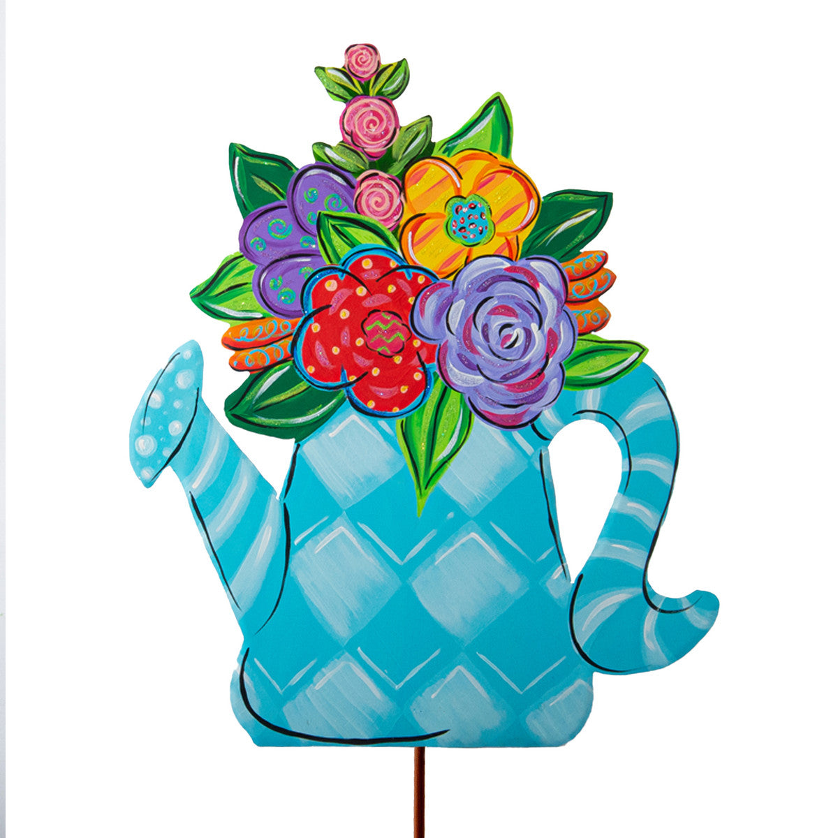 Whimsy watering can with a curved spout handle in light blue ceramic.