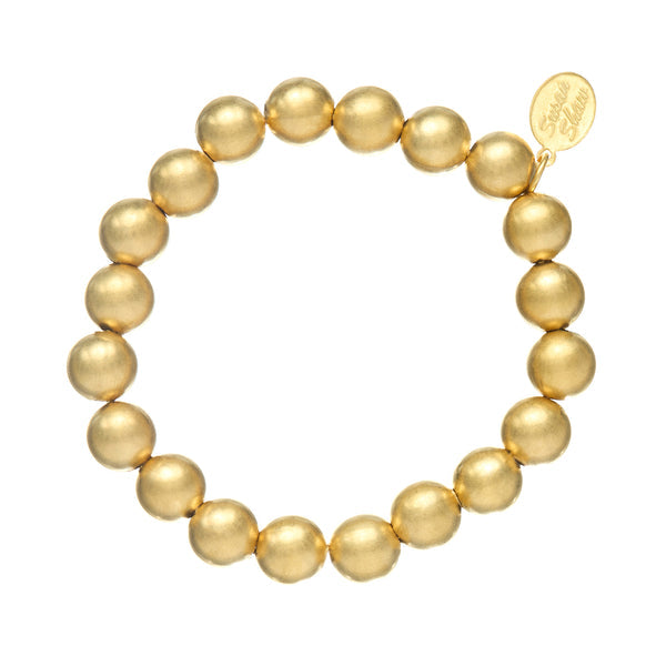 Mini Margaret Bracelet featuring a circle of matte 24K gold plated beads with a small logo charm.