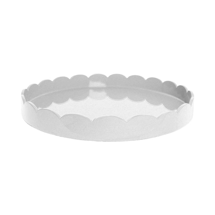 White lacquered medium scallop tray with a round shape.
