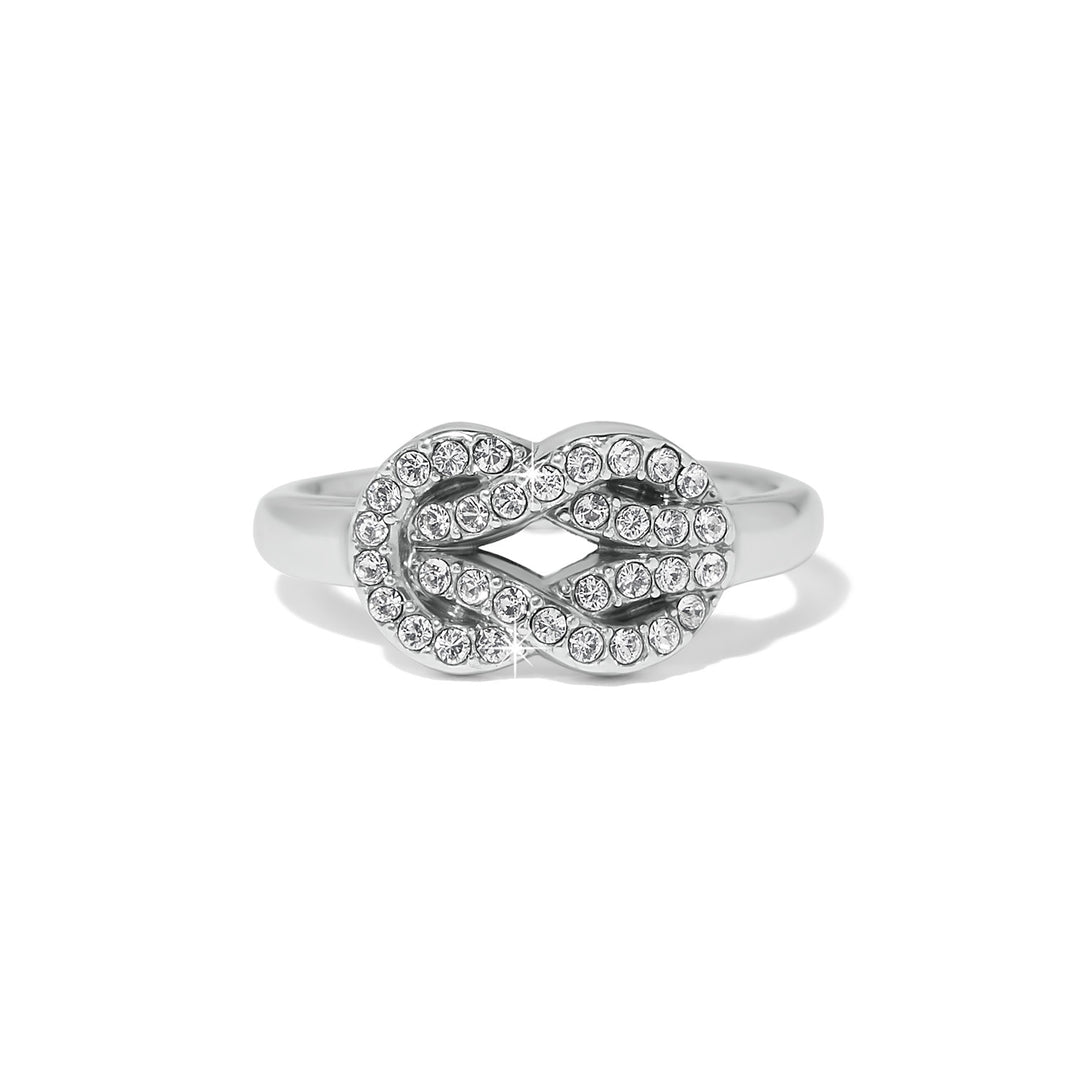Silver plated ring with fine quality crystals in a wide band setting