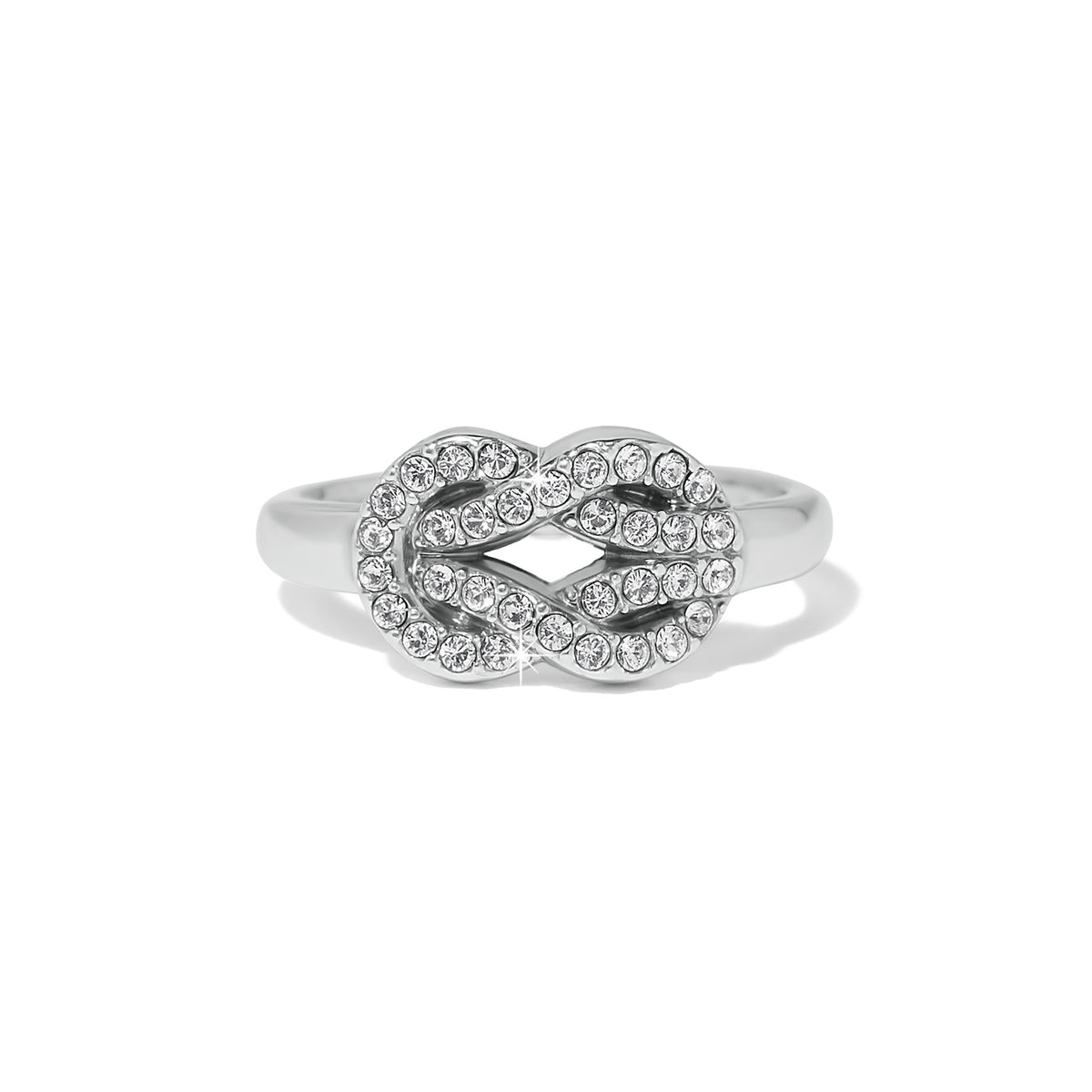 Silver plated ring with fine quality crystals in a wide band setting