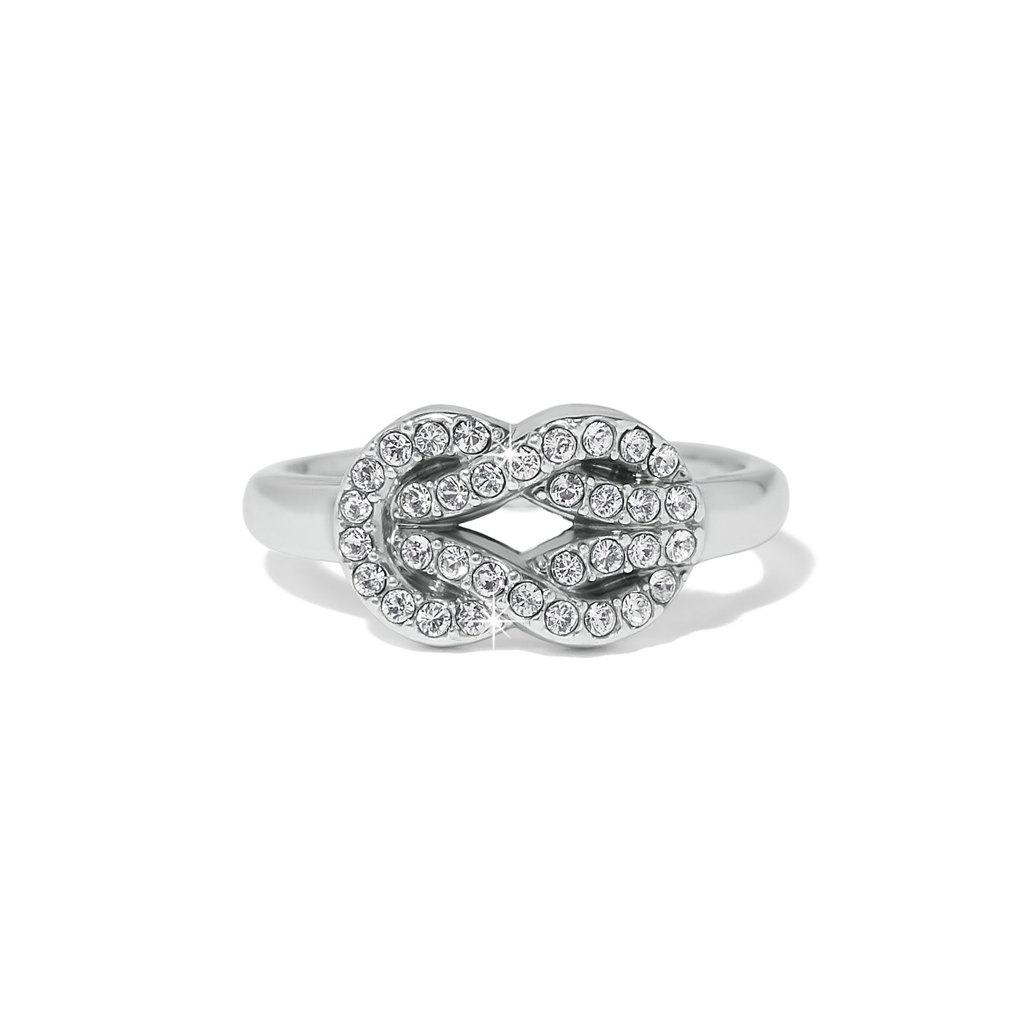 Silver plated ring with fine quality crystals in a wide band setting