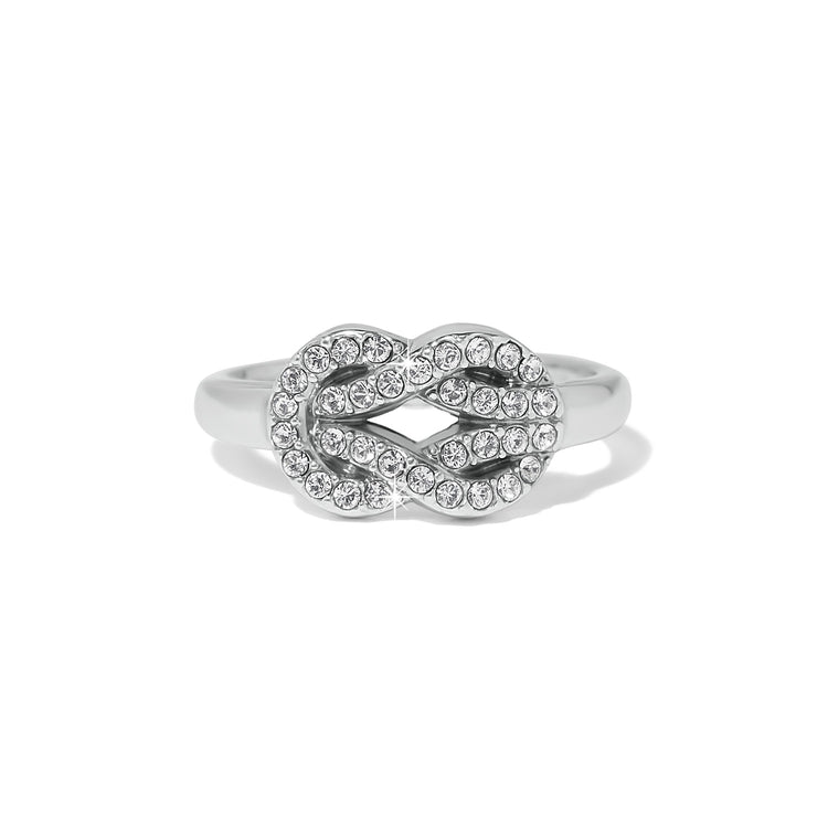 Silver plated ring with fine quality crystals in a wide band setting