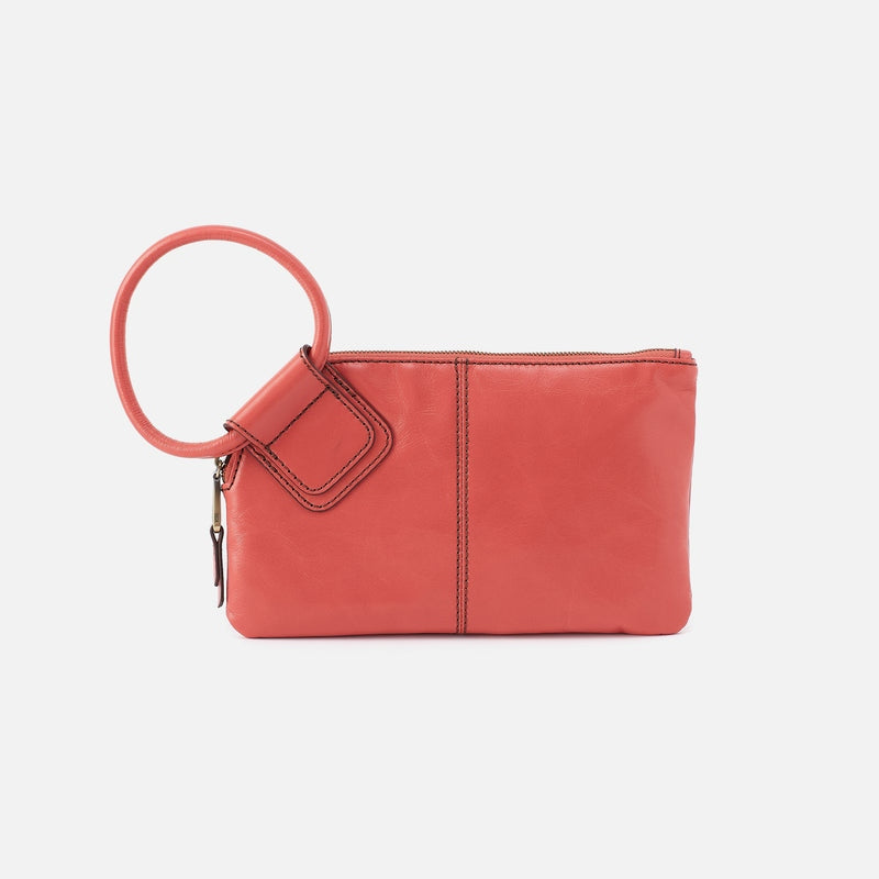 Pink Mirage Sable leather wristlet with antique brass hardware.