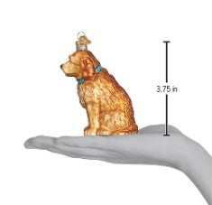 Irish Doodle ornament in cream with brown markings shaped like a friendly dog silhouette.