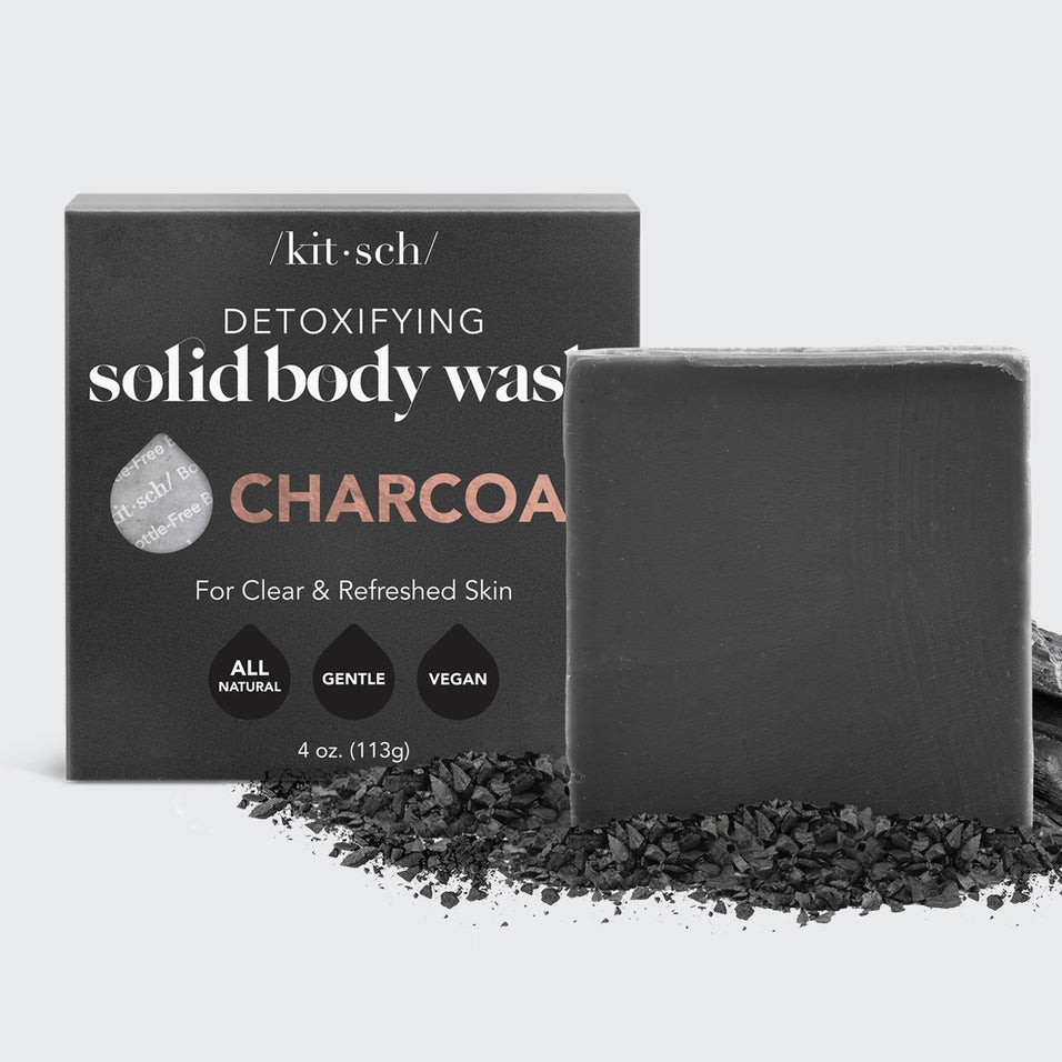 Charcoal Detoxifying Body Wash Bar with natural fragrance in a zero-waste plastic-free bar format.