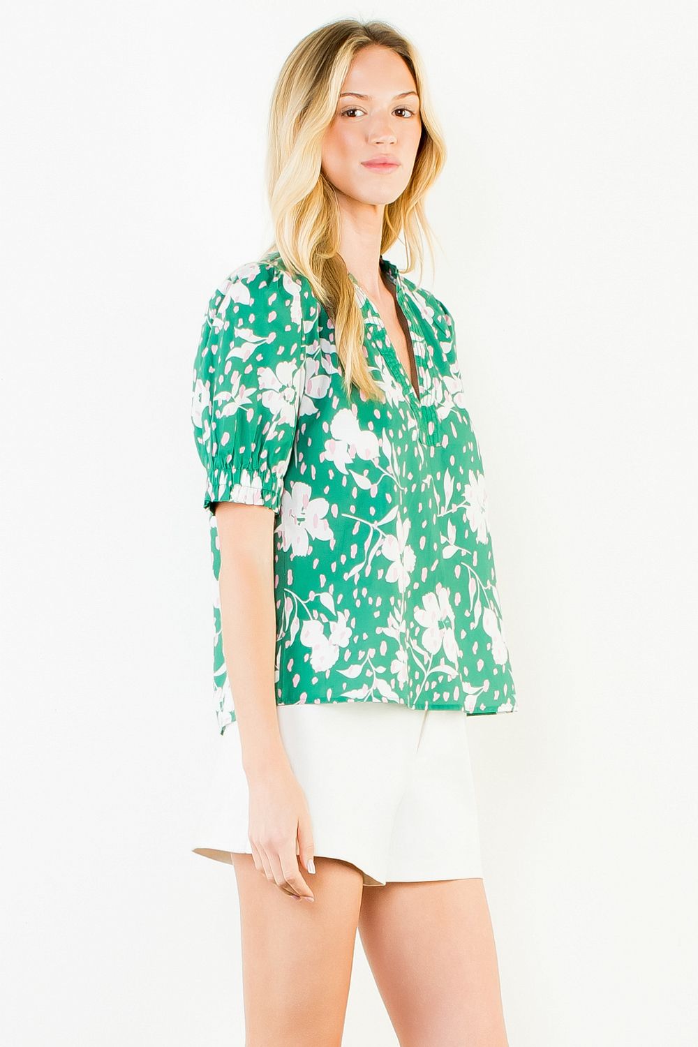 Hannah Floral Print With Ruffled Neck And Sleeve Top