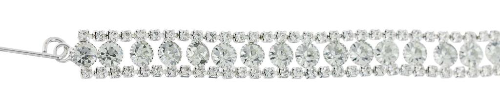 36-inch clear crystal chain with three rows of rhinestones and a silver hook closure.