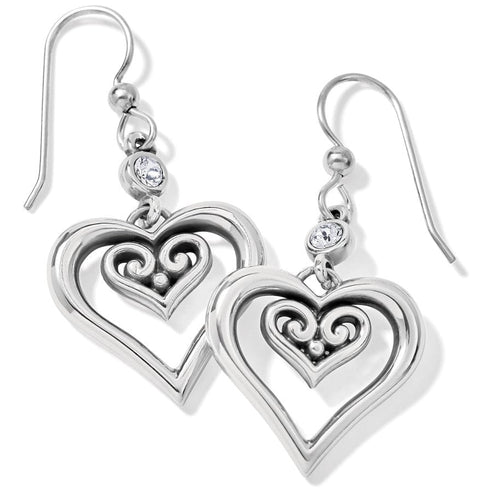 Alcazar Duet Heart French Wire Earrings in silver with crystal accents.