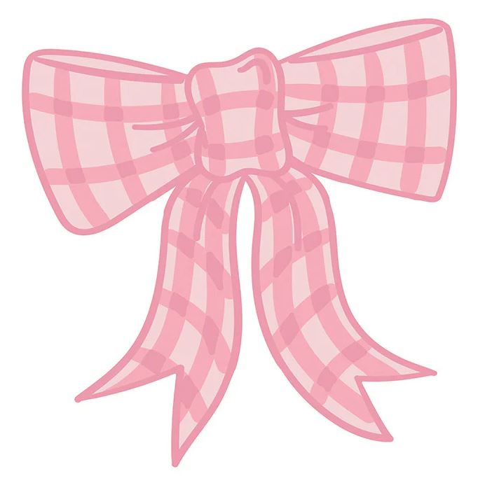 Pink gingham ceramic hook with a large bow attachment