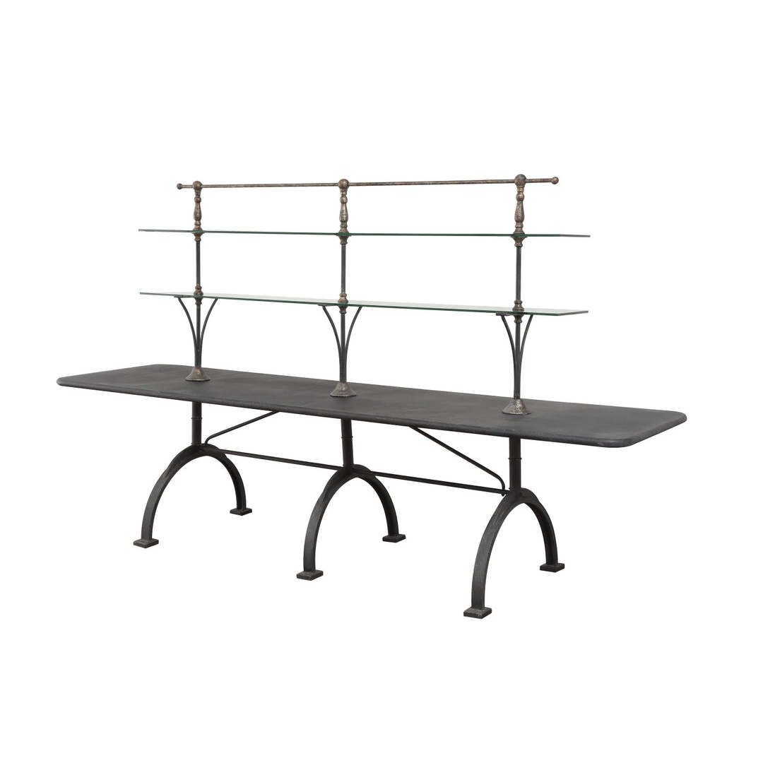 Metal Bakery Table Glass Shelves KD