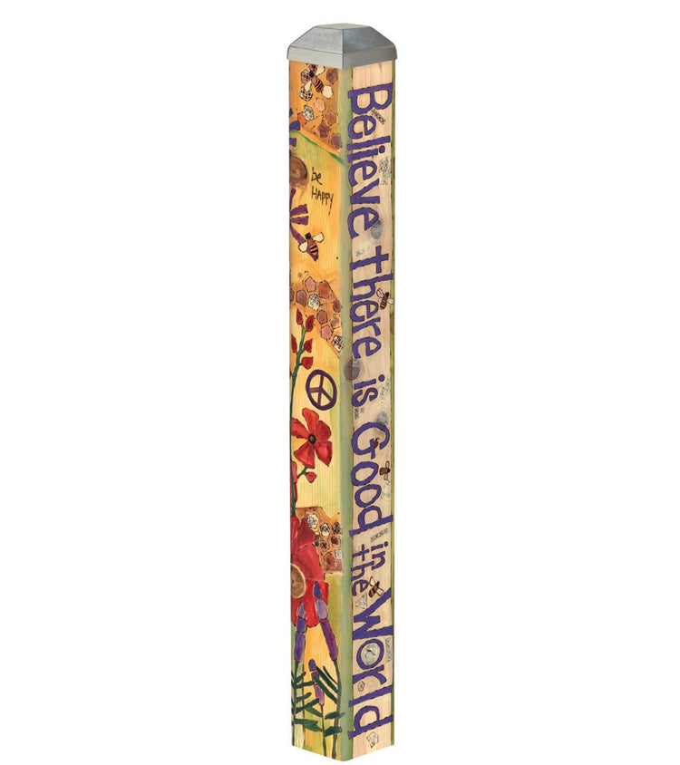 Mini art pole with a square base measuring 16 inches high.