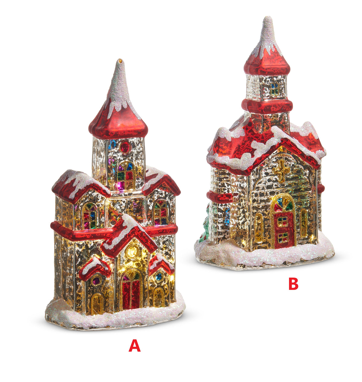 9-inch lighted vintage church made of glass with a classic silhouette