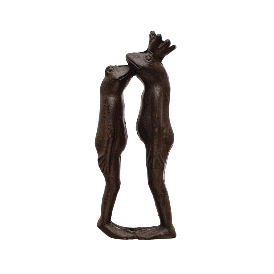 Cast iron Kissing Frog Prince figurine in dark finish with detailed frog silhouette.