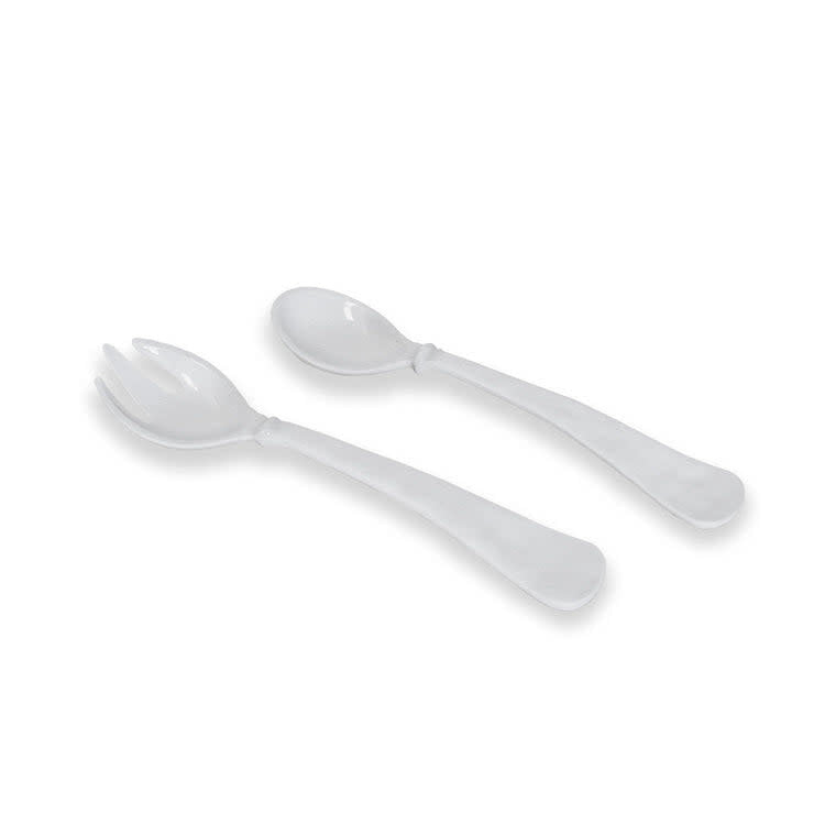White melamine salad servers with ceramic-like finish in Havana collection