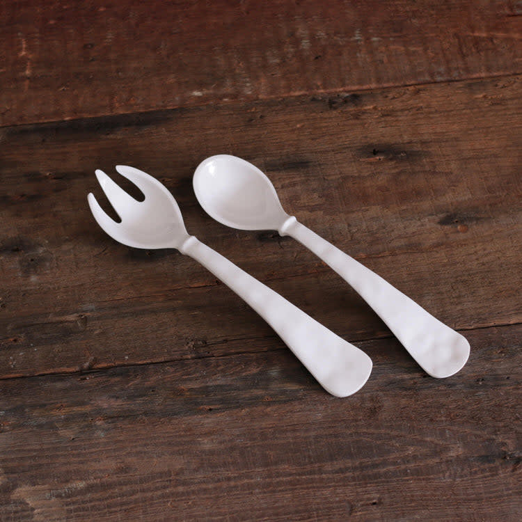 Large melamine salad servers with a ceramic-like finish in Havana pattern