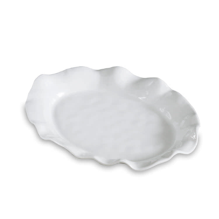 White oval melamine platter with opalescent finish