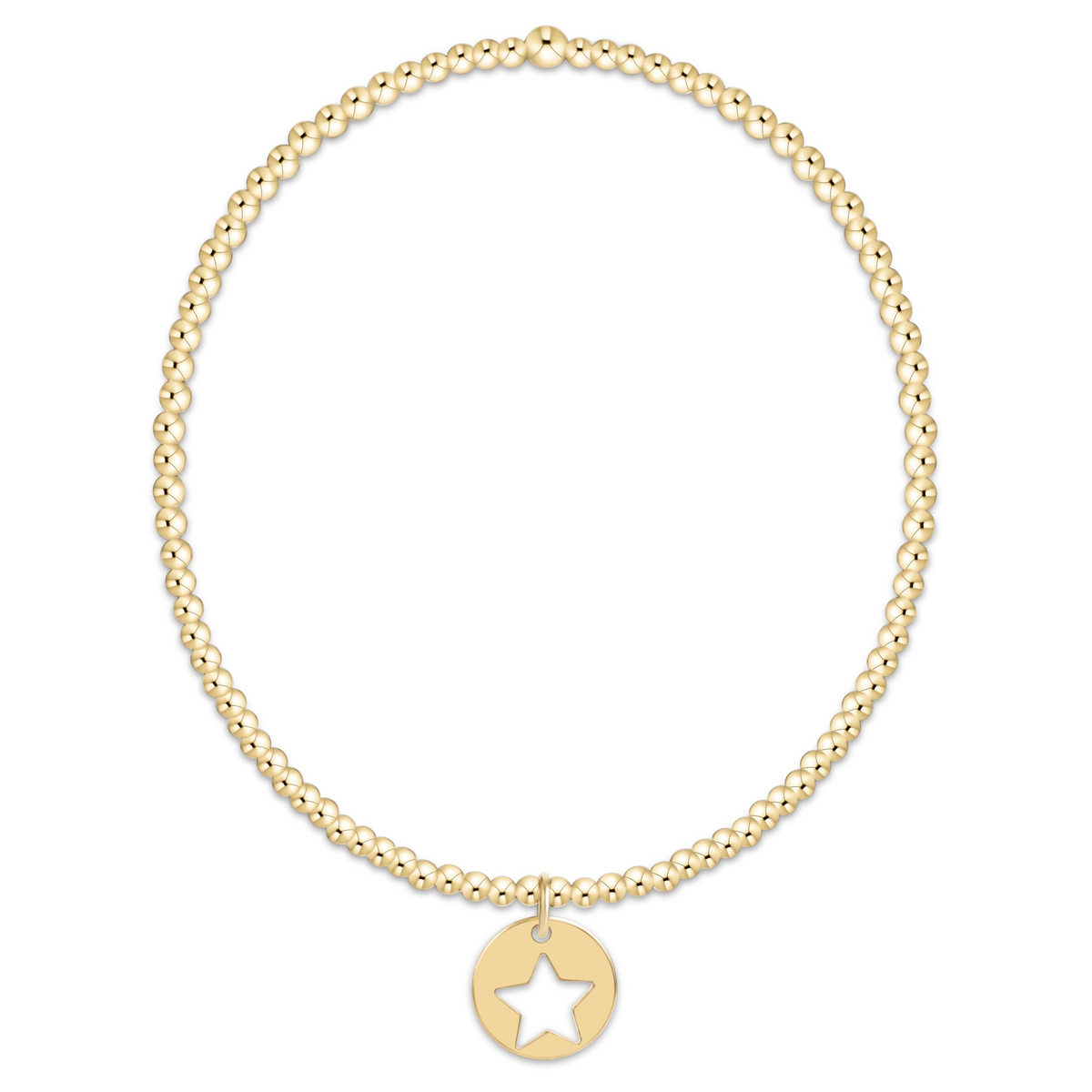 Classic 2mm gold-filled bead bracelet with a small gold disc charm featuring a star cutout.