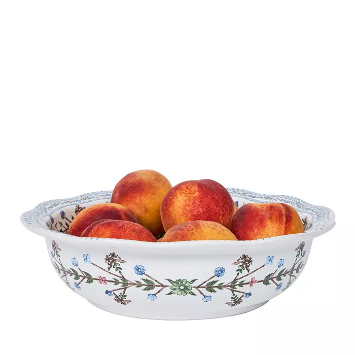 Chambray stoneware serving bowl with wildflower garland trim and floral interior motif