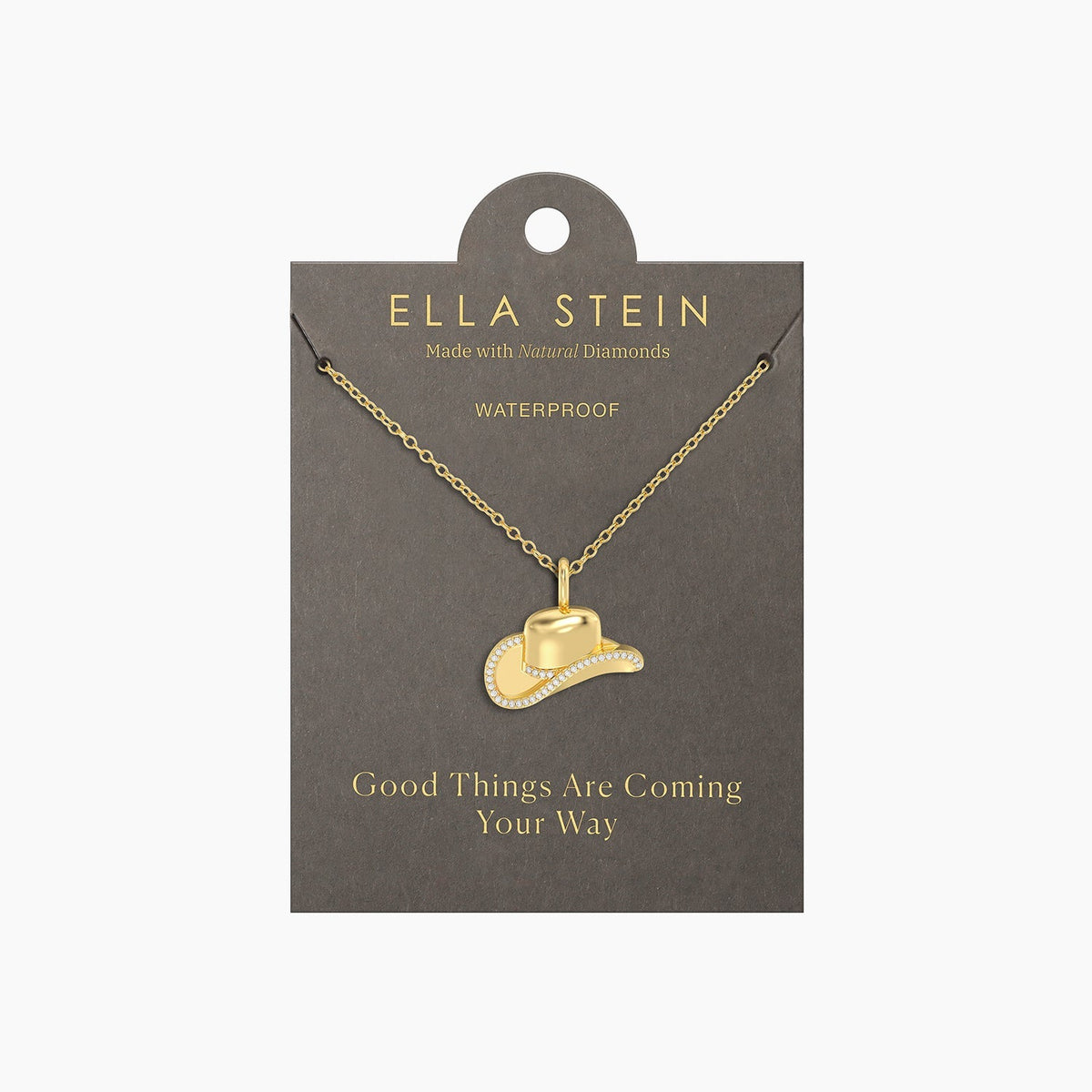 Gold-plated stainless steel pendant necklace featuring a waterproof cowgirl hat charm on an adjustable chain.