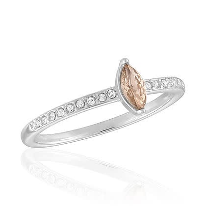 Vintage rose gold stack ring with a marquise-cut cubic zirconia stone.