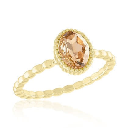 Vintage rose oval stone ring with layered gold bands