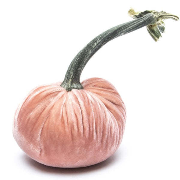 Handmade orange velvet pumpkin with a natural stem.