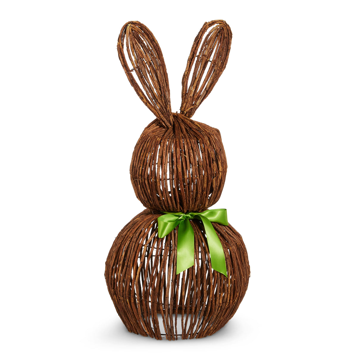 Wire rabbit figurine measuring 28 inches tall with a decorative bow on its ears.