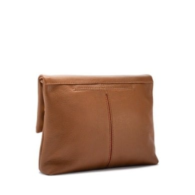 Medium zippered leather crossbody clutch in black with gold hardware.