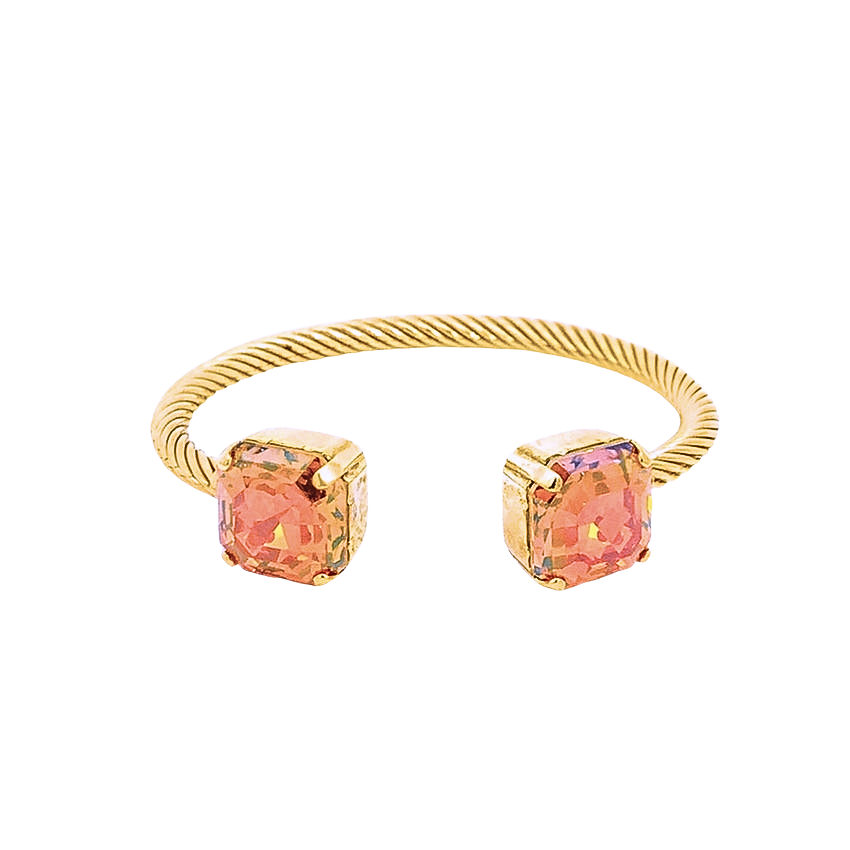 Gold plated brass square cuff bracelet featuring high quality crystals.