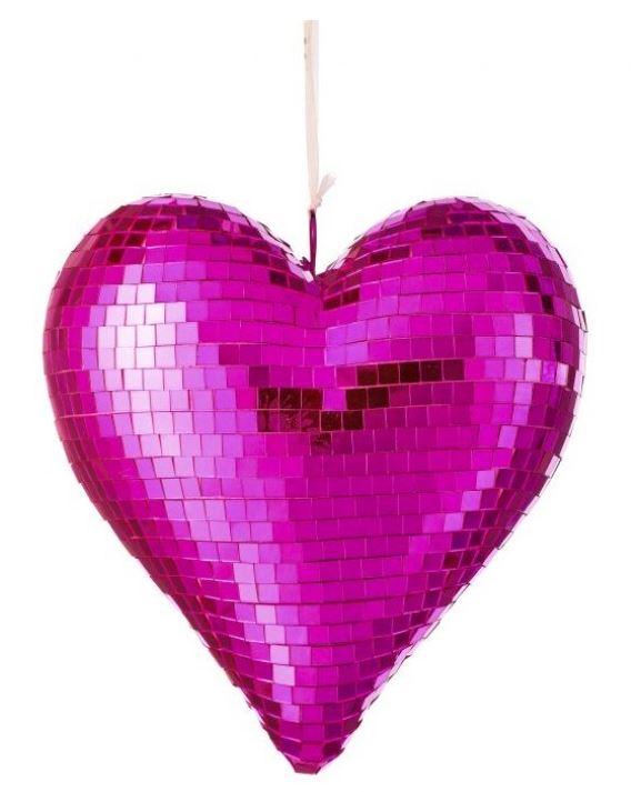 Mirrored heart-shaped ornament with a reflective silver finish measuring approximately 9.8 inches.