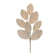Magnolia Leaf Spray 27”H Polyester with lifelike beige leaves on a single stem.