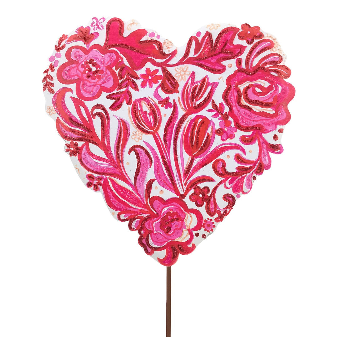 Heart-shaped Gallery Flower Chinoiserie collage stake with floral patterns in neutral tones.