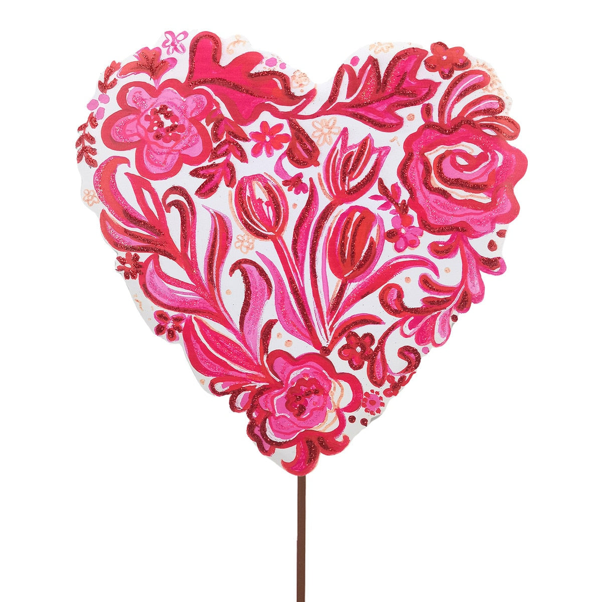 Heart-shaped Gallery Flower Chinoiserie collage stake with floral patterns in neutral tones.