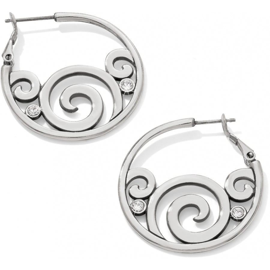 Silver-plated London Groove hoop earrings with spiral design and crystal accents.