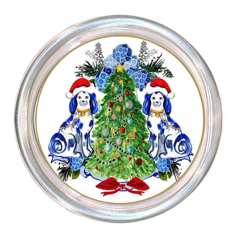 Glass coaster with a high rim to prevent spills, featuring a black velvet back.