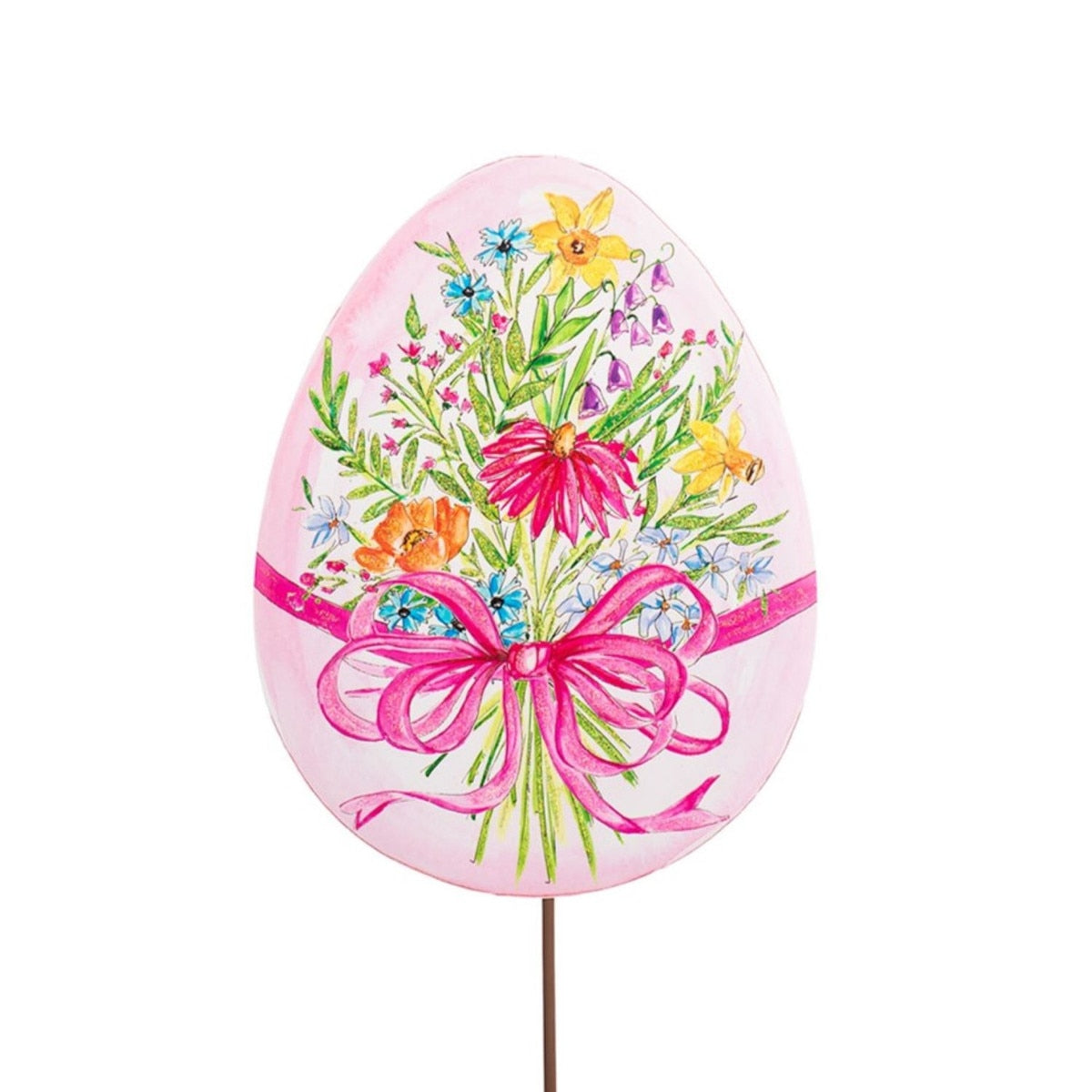 Beck's Floral Easter egg stake with hanging floral arrangement in pastel colors