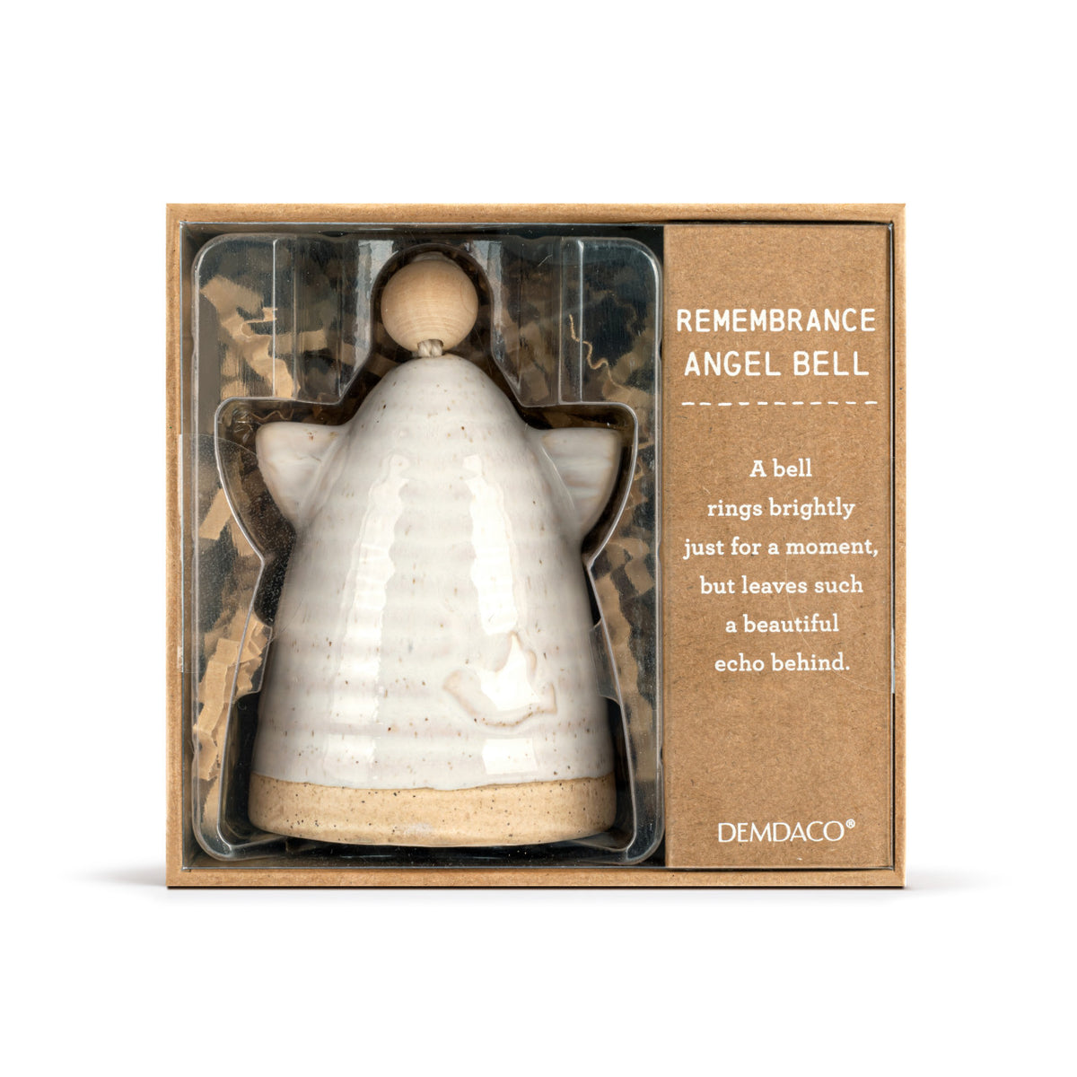 Angel Mini Bell stoneware bell with wooden accents in natural tones
