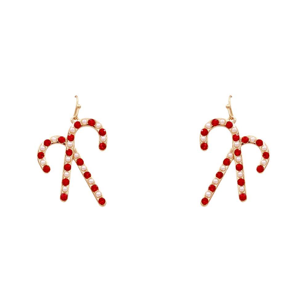 Christmas candy cane dangle earring with red and white striped pattern