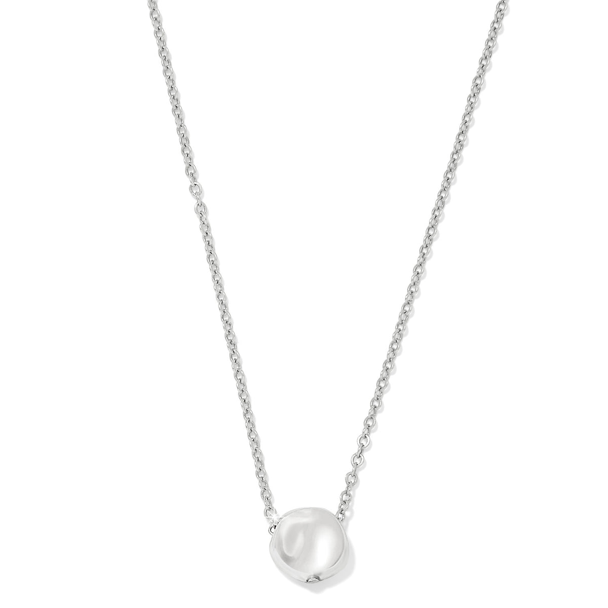 Cascade Round Petite Necklace featuring a silver chain and a polished two-tone round pendant.
