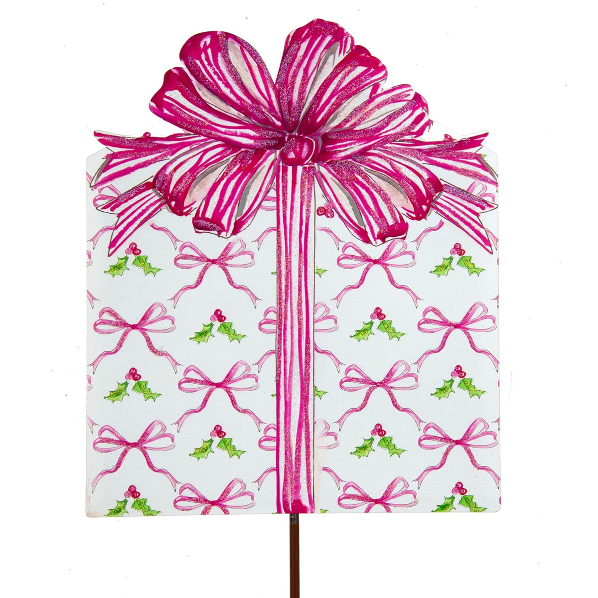 Beck's Pink Package stake featuring a pink rectangular panel with white text.
